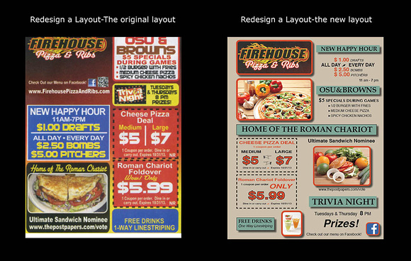 Redesign a layout using: Photoshop, Illustrator and InDesign.